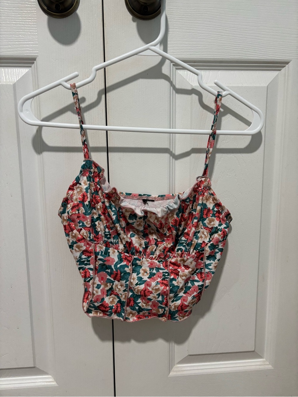 SHEIN Floral Spaghetti-Strap Crop Top in Teal & Coral - 2 pack